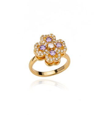 Spinner Zircon Heart Four Leaf Clover Ring for Women Stainless Steel – Adjustable Statement Ring