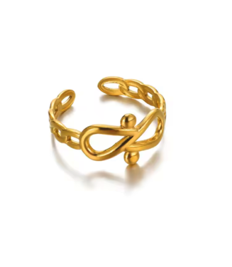 Minimalist Infinity Symbol Open Ring for Women – Gold Stainless Steel Adjustable Ring