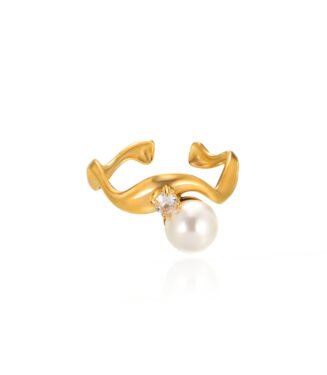 Pearl Wave Rings for Women Adjustable Stainless Steel