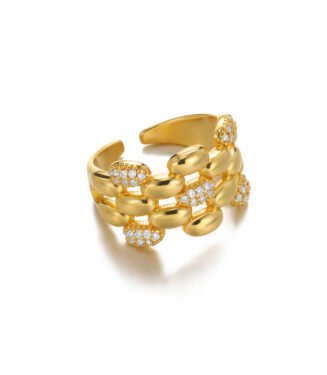 Zircon Stainless Steel Gold Color Women Finger Ring