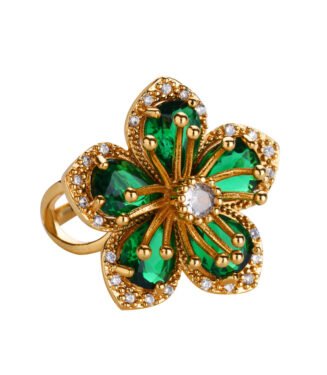 Green Flower Rings For Women Gold Color Stainless Steel Finger Ring