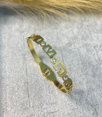 Classic Stainless Steel Metal Letter V Bangle Bracelet for Women