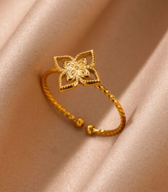Vintage Gold Color Stainless Steel Flower Rings For Women