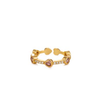 Gold Color Heart Zircon Stainless Steel Rings For Women