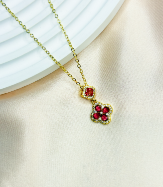 Brown Five Petal Flower Pendant Necklace