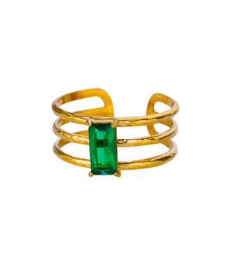 Green Square Zircon Rings for Women Stainless Steel
