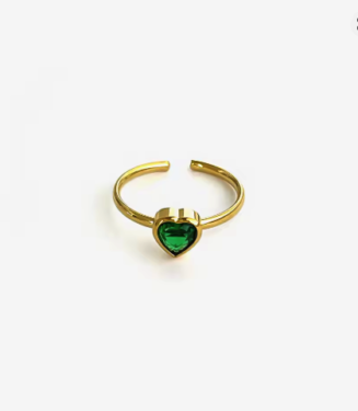 French Style Green Heart-shaped Diamond-studded Stainless Steel Ring for Women