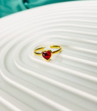 French Style Red Heart-shaped Diamond-studded Stainless Steel Ring for Women