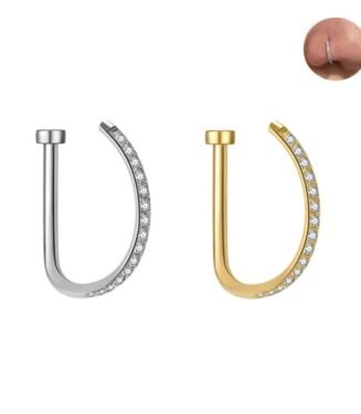 Non Piercing Nose Ring Titanium Steel Body With Zirconia Stone